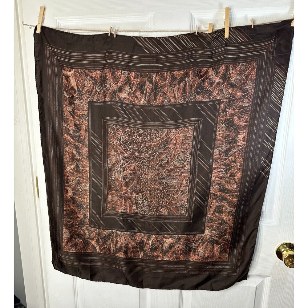 Ladies Scarf 100% Silk Hand Painted & Hand Rolled Brown 31in x 29.5in Abstract